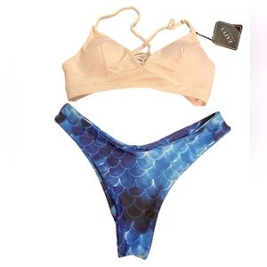 ZAFUL high cut cheeky thong mermaid bikini set size small NWT